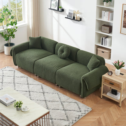 24005 green teddy velvet fabric, with 3 pillows, three-person sofa can be placed in the living room and other scenes