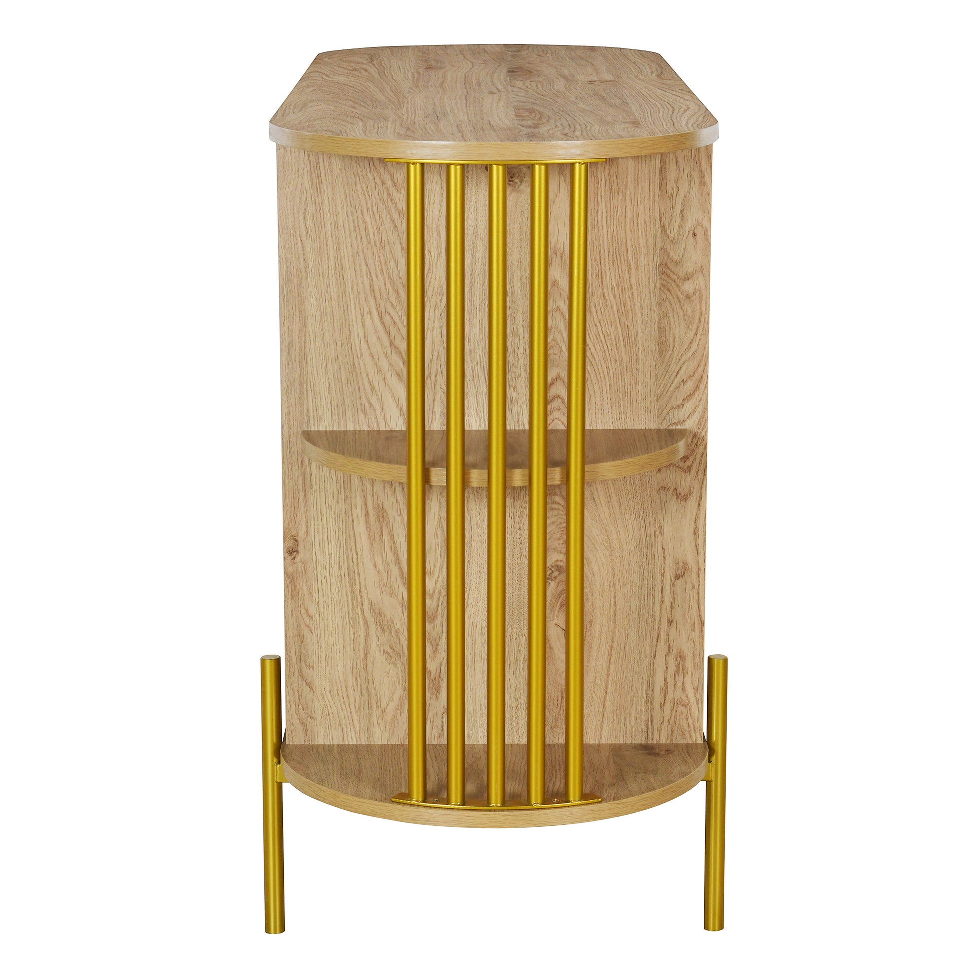 TREXM 2-Door Elegant Curved Dining Cabinet with Gold Trim and Woven Rattan Doors for Dining Room (Natural)