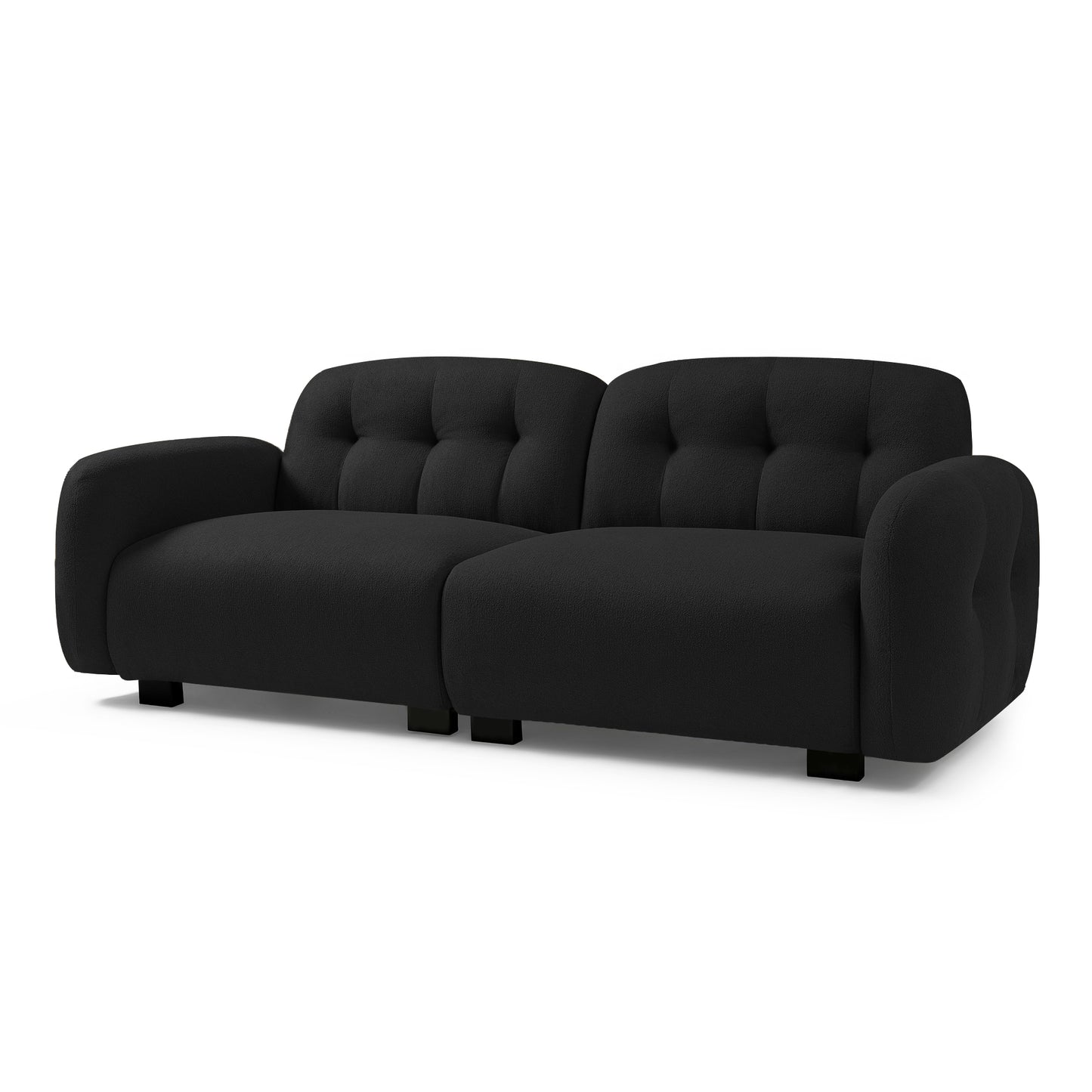 Modern Teddy Sofa Couch, 3-Seater Teddy Sofa Sectional with wooden Legs for 3-4 Persons, Upholstered Deep Seat Love Seat Sofa Chaise for Living Room,Bedroom, Apartment and Office,Black