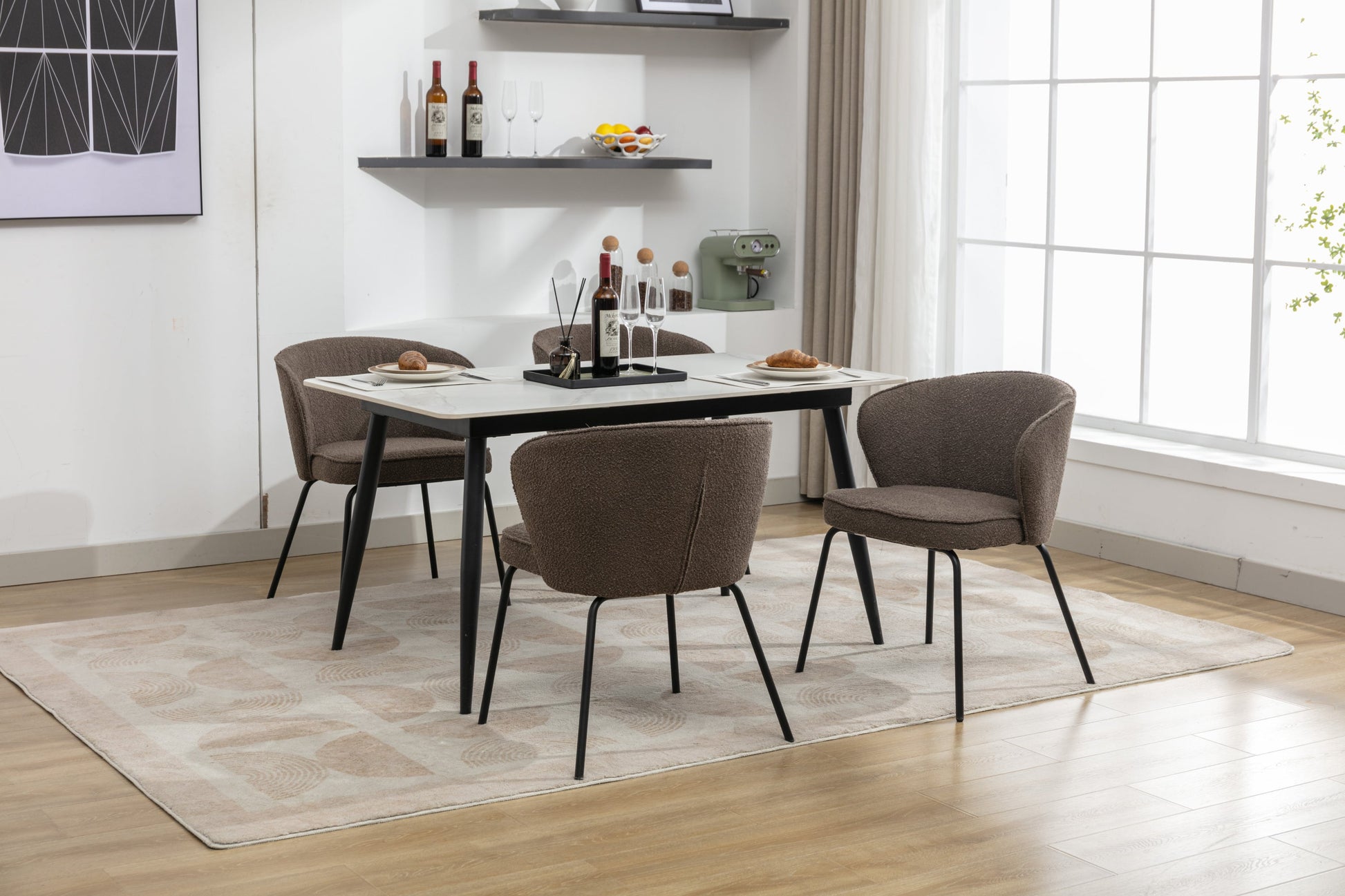 Retro Minimalist Modern Boucle Fabric Dining Chairs