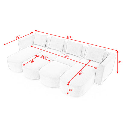 U Shape Sectional Sofa including Two Single Seat, Two Chaises and Two Ottomans, Modular Sofa, DIY Combination, Loop Yarn Fabric, Beige