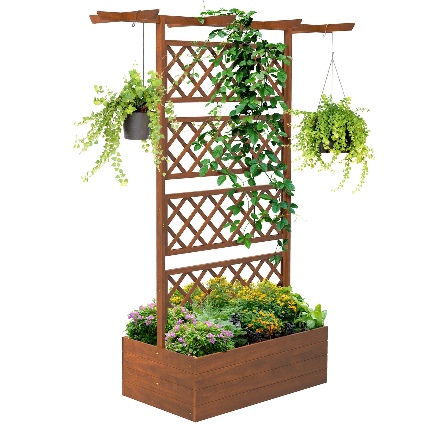 Outsunny Wood Planter with Trellis, Raised Garden Bed Privacy Screen Planter Box for Climbing Plants, Vines, Vegetables, Flowers