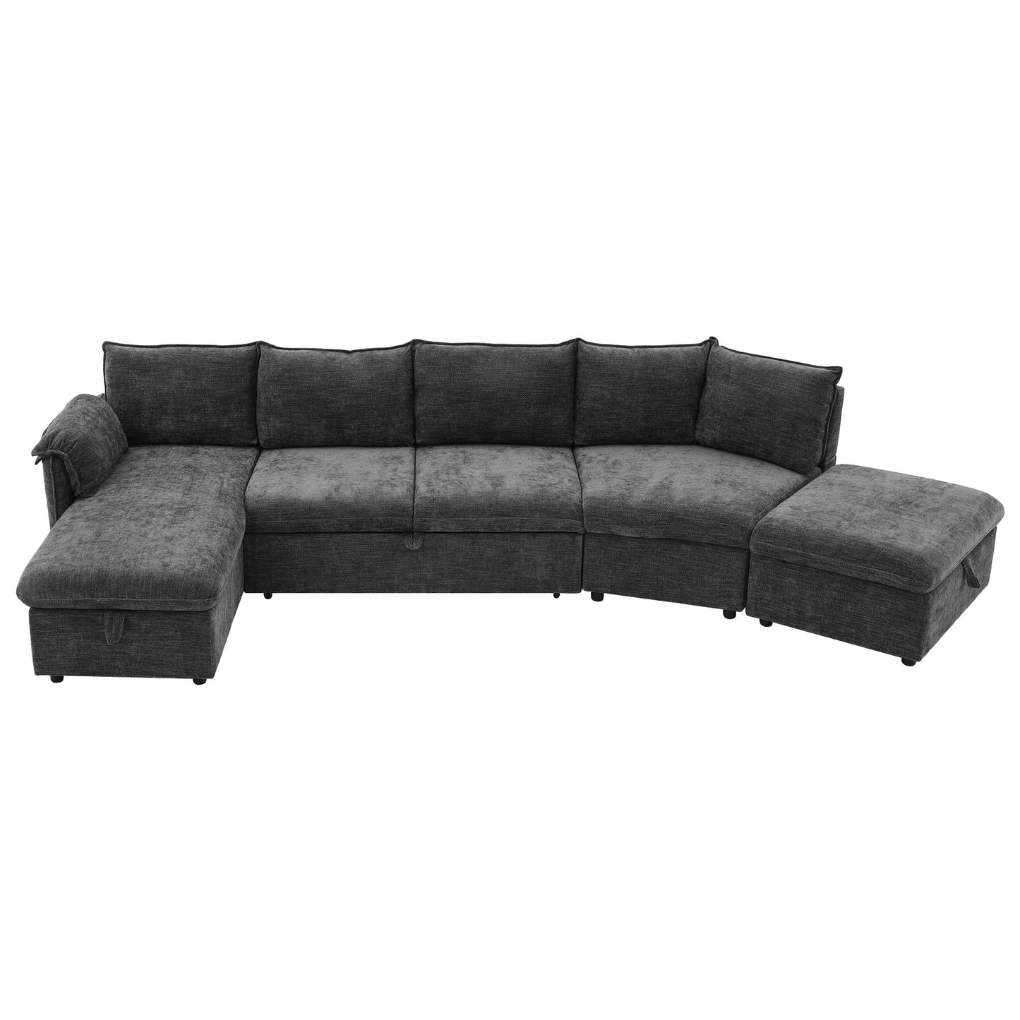 146.9" L-shaped Sofa Sectional Sofa Couch Pull-out Sofa Bed with a Movable Storage Ottoman, a Storage Chaise Lounge and Two USB Ports for Living Room, Grey