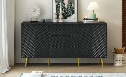 U_STYLE  Modern Sideboard with Geometric Line Design, Conical Metal Legs, and Central Drawers for Stylish Storage, Suitable for Study, Entryway and Living Room