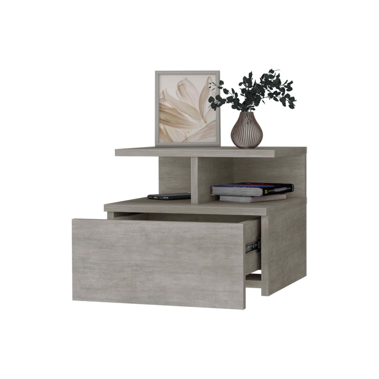 Samuel Concrete Gray 2-Tier Shelf Floating Nightstand