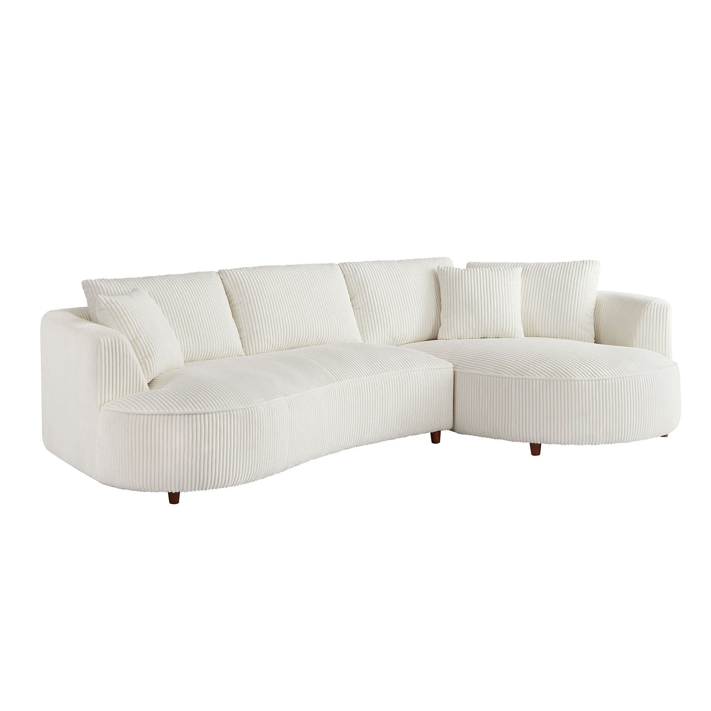 122.04 inch Corduroy Upholstered Sectional Sofa with Right Facing Chaise for Living Room Office Corner White Corduroy Modern Sofa