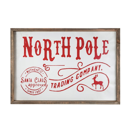 26x18"H Iron/Wood North Pole Trading Company Wall Sign, for Christmas Holiday Table Wall Decor