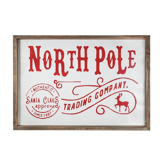 26x18"H Iron/Wood North Pole Trading Company Wall Sign, for Christmas Holiday Table Wall Decor