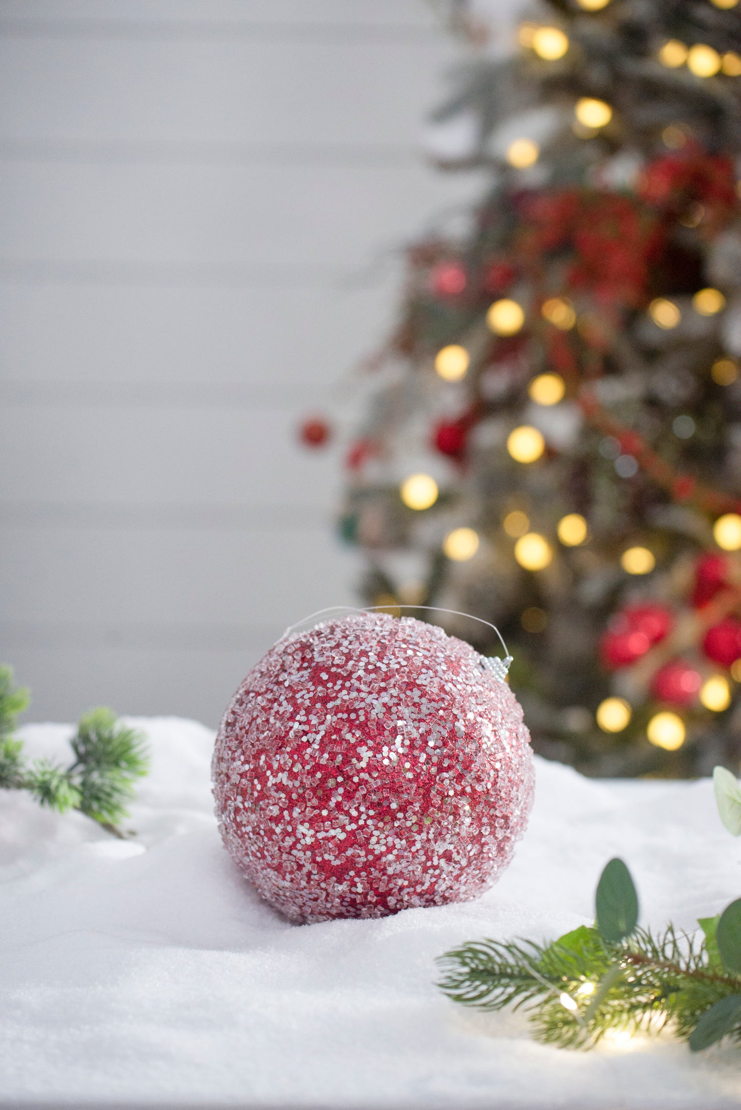 6" Red Glittered Ball Ornament, Decorative Hanging Ball Christmas Tree Ornaments for Holiday Party Decorations, Set of 3