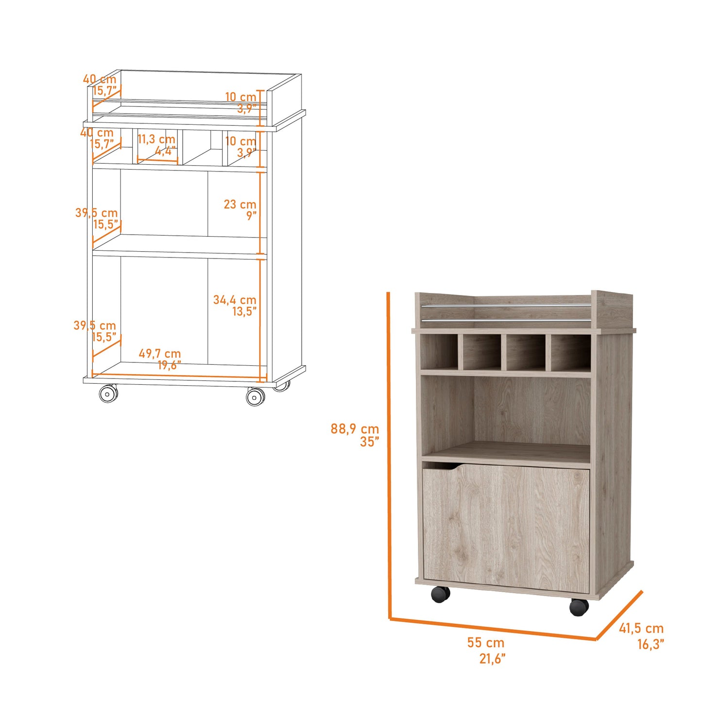 Hannah Macadamia 1-Door Bar Cart