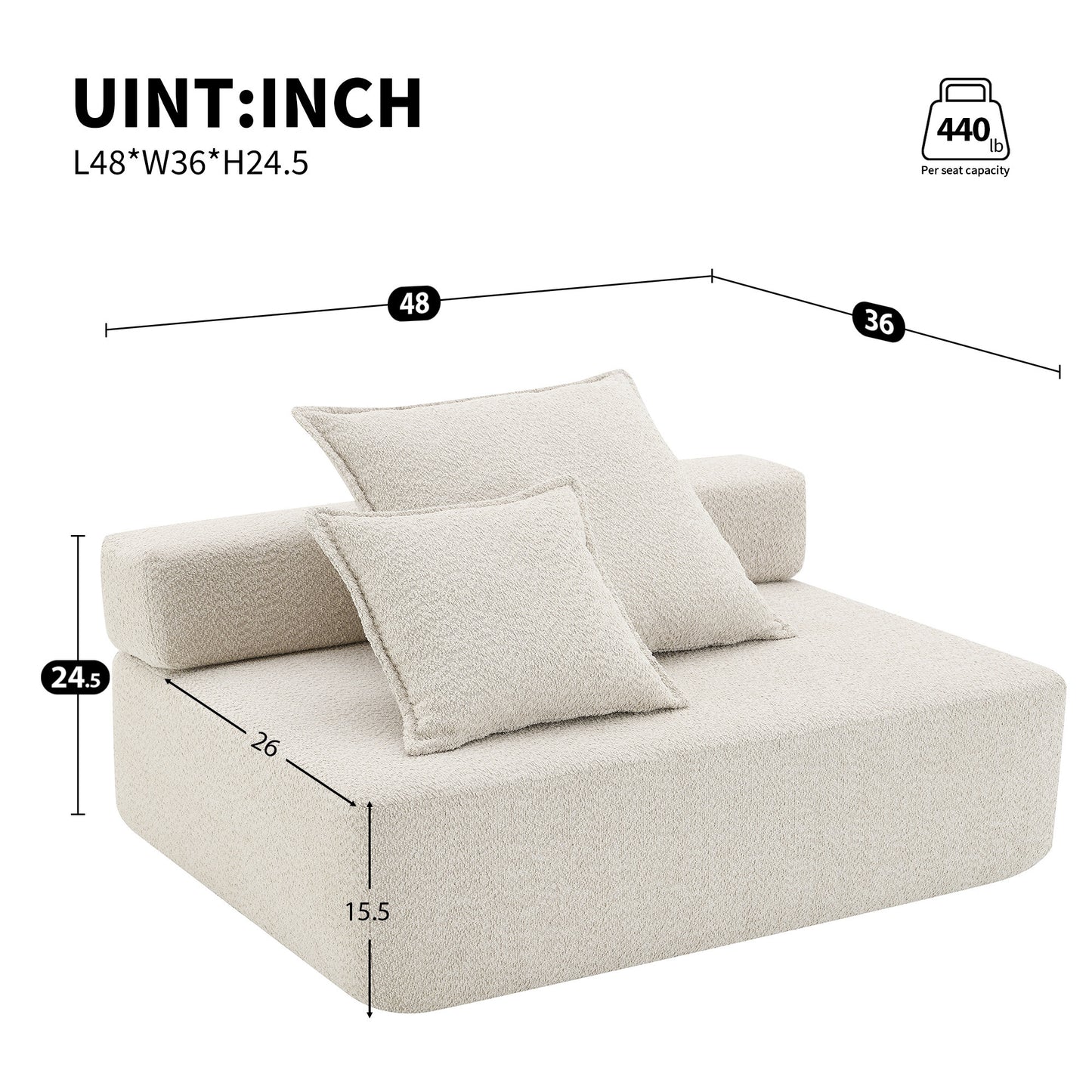 Loveseat Frame for Oversized Modular U Shaped Sectional Sofa,Luxury Boucle Floor Couch Set,Convertible Sleeper Couch,Spacious Foam-Filled Sofa Bed for Living Room