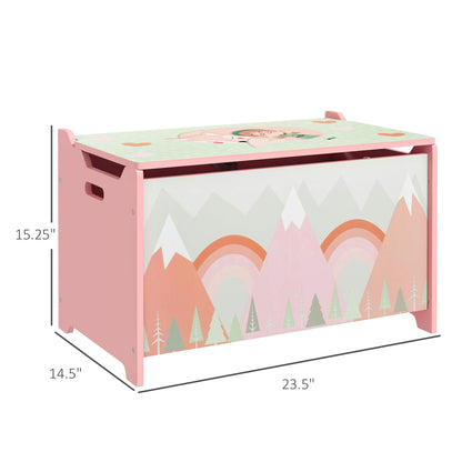 Qaba Toy Box with Lid, Toy Chest Storage Organizer for Bedroom with Safety Hinge, Cute Animal Design, Pink