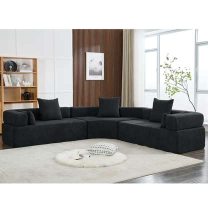 [NEW ARRIVED] [VIDEO PROVIDED]Oversized Combination Sofa,Curved Sofa,Upholstered 4 Seater Couch for Living Room,  Modern Modular 3 Piece Free Combination, Semicircular Modular  Sofa ,  Boucle, Black