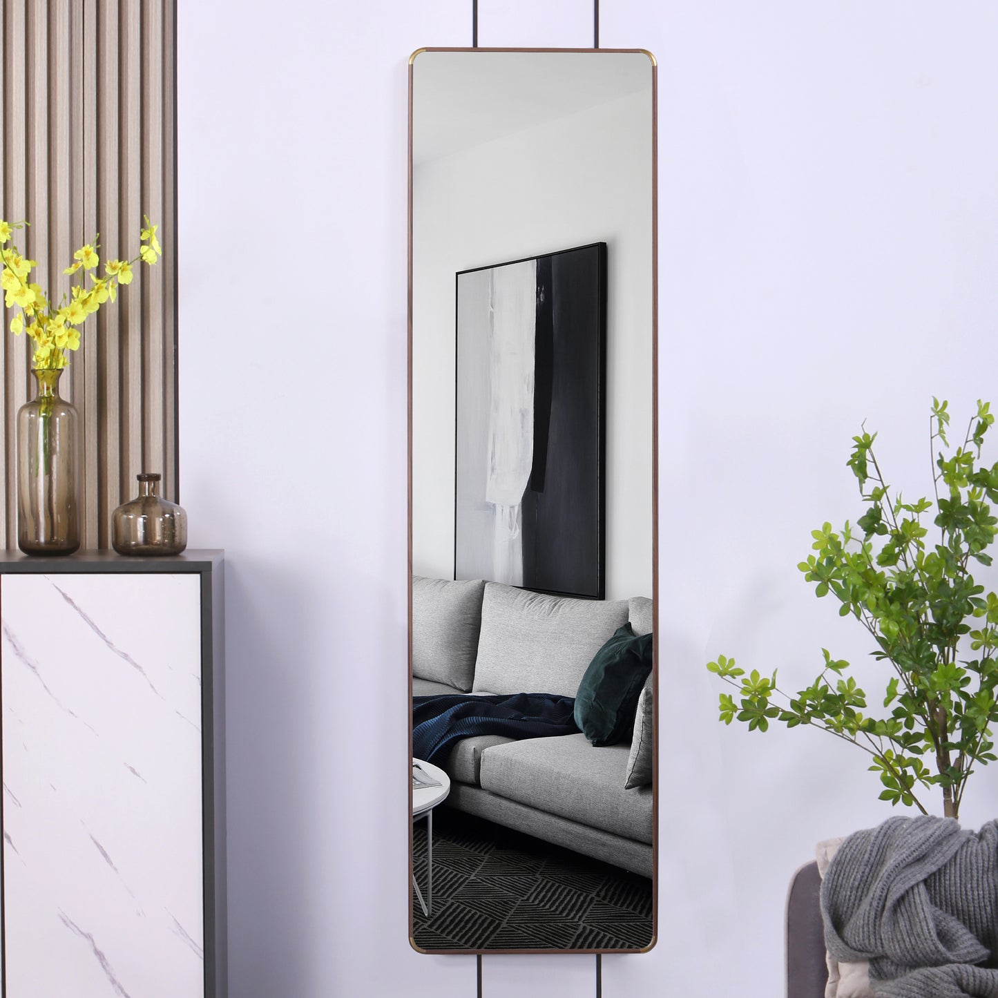 The 4th generation floor standing full-length rearview mirror. Pear wood framed wall mirror, bathroom makeup mirror, bedroom foyer, clothing store, wall mounted. 60 "* 16.5"