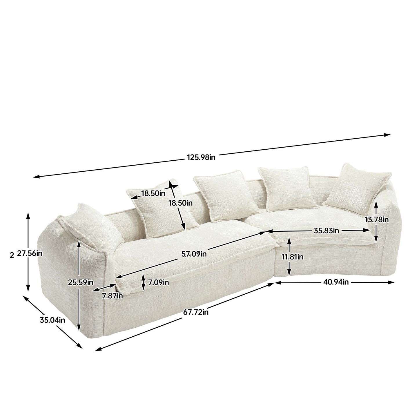 Modular Sectional Sofa, U-Shaped Couch with Sofa for five & Pillows, Modern Minimalist chenille Fabric Large Comfy Cloud Sofas, Living Room Furniture Sets