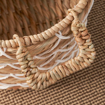 Round Water Hyacinth Woven Basket with Handles - 18" x 18" x 15" - Natural Brown - For Clothes, Towels, Canvas, Toys and Magazine Storage and Home Decoration