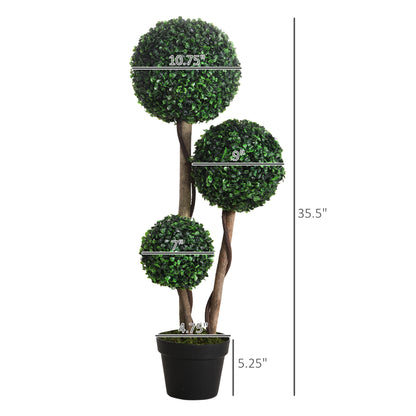 Artificial Plant for Home Decor Indoor & Outdoor Fake Plants Artificial Tree in Pot, 3 Ball Boxwood Topiary Tree for Home Office, Living Room Decor, Dark Green