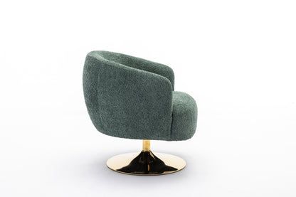 048-Chenille Fabric Accent Swivel Chair With Gold Metal Round Base,Green