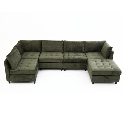 [NEW ARRIVED] [VIDEO PROVIDED]   Modular Sectional Couch with Storage Ottoman, U Shaped Sofa, Storage Ottoman,Minimalist ,Convertible Modular Sofa,Chenille ,Upholstered,6 Seat,Living Room,   Green