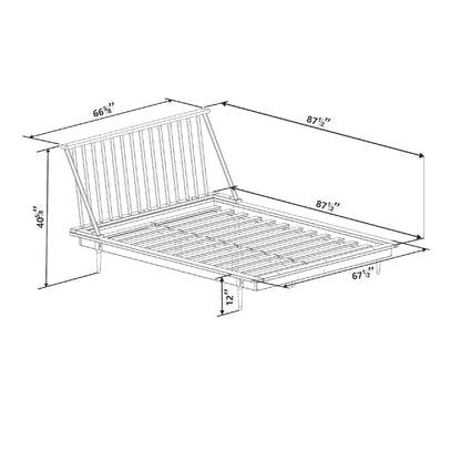 Mid-Century Modern Solid Wood Queen Platform Bed Frame with Spindle Headboard - White