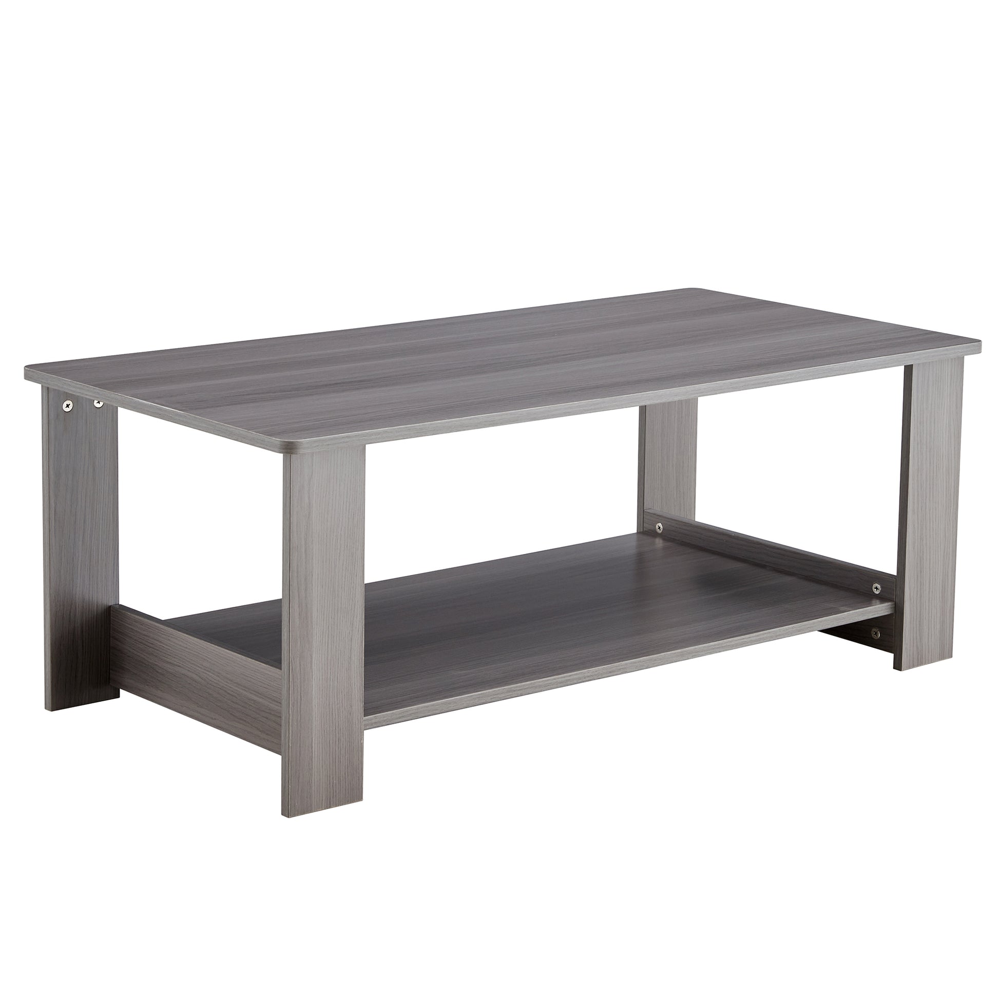 A modern and practical gray textured coffee table,tea table.Double layered coffee table made of MDF material,. Suitable for living room,bedroom and study room. 43.3"*21.6"*16.5"   CT-16