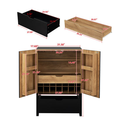 Lockers,side cabinets,Wine Bar Cabinet,Liquor Storage Credenza,Sideboard with Wine Racks & Stemware Holder,Wine glass holder,Metal handle, placed in family bars,hallways,living rooms,Color:black+Brown