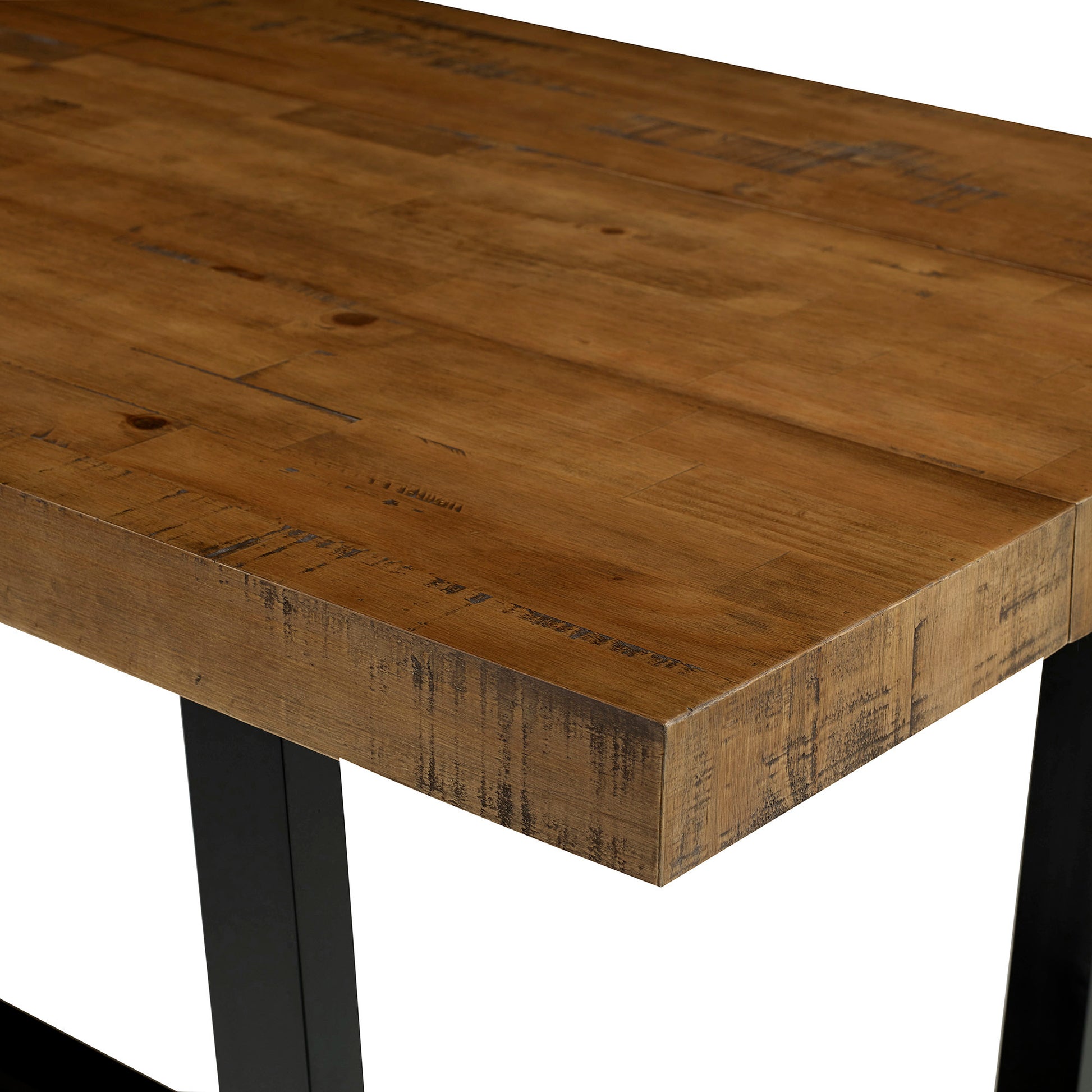 Modern Distressed Solid Wood and Metal Open Frame Dining Table - Rustic Oak