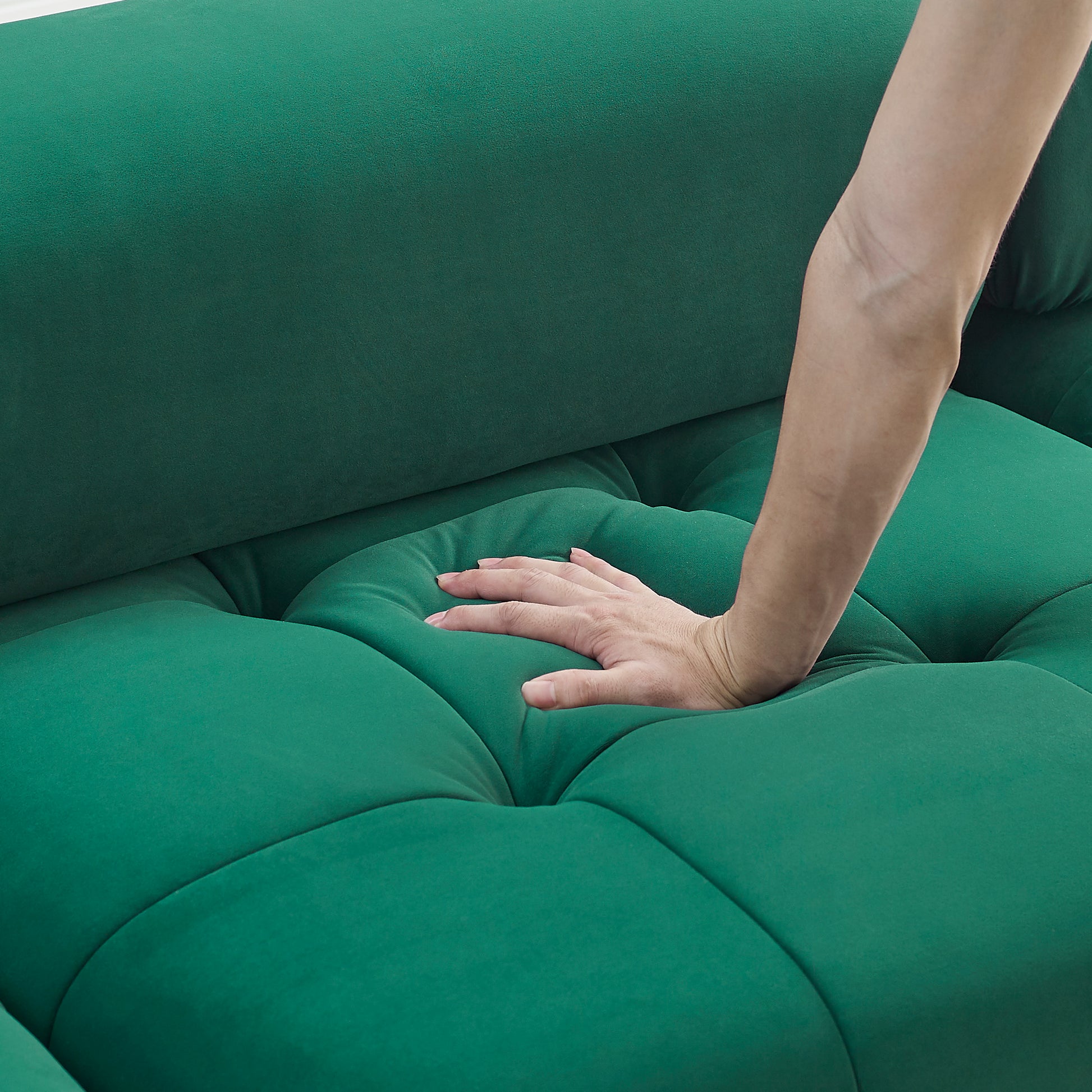 Modular Sectional Sofa, Button Tufted Designed and DIY Combination,L Shaped Couch with Reversible Ottoman, Green Velvet