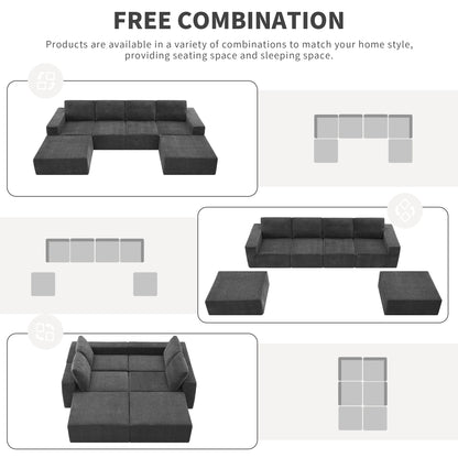 [VIDEO provided][New]110*72" Modular U Shaped Sectional Sofa,Luxury Chenille Floor Couch Set,Upholstered Indoor Furniture,Foam-Filled Sleeper Sofa Bed for Living Room,Bedroom,Free Combination,3 Colors