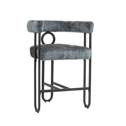 COOLMORE Bar Stools Set of 2, Modern Bar Stool with Back, Black Metal Frames, Upholstered Bar Stools for Kitchen Island, Pub, Club (Gray Chenille)