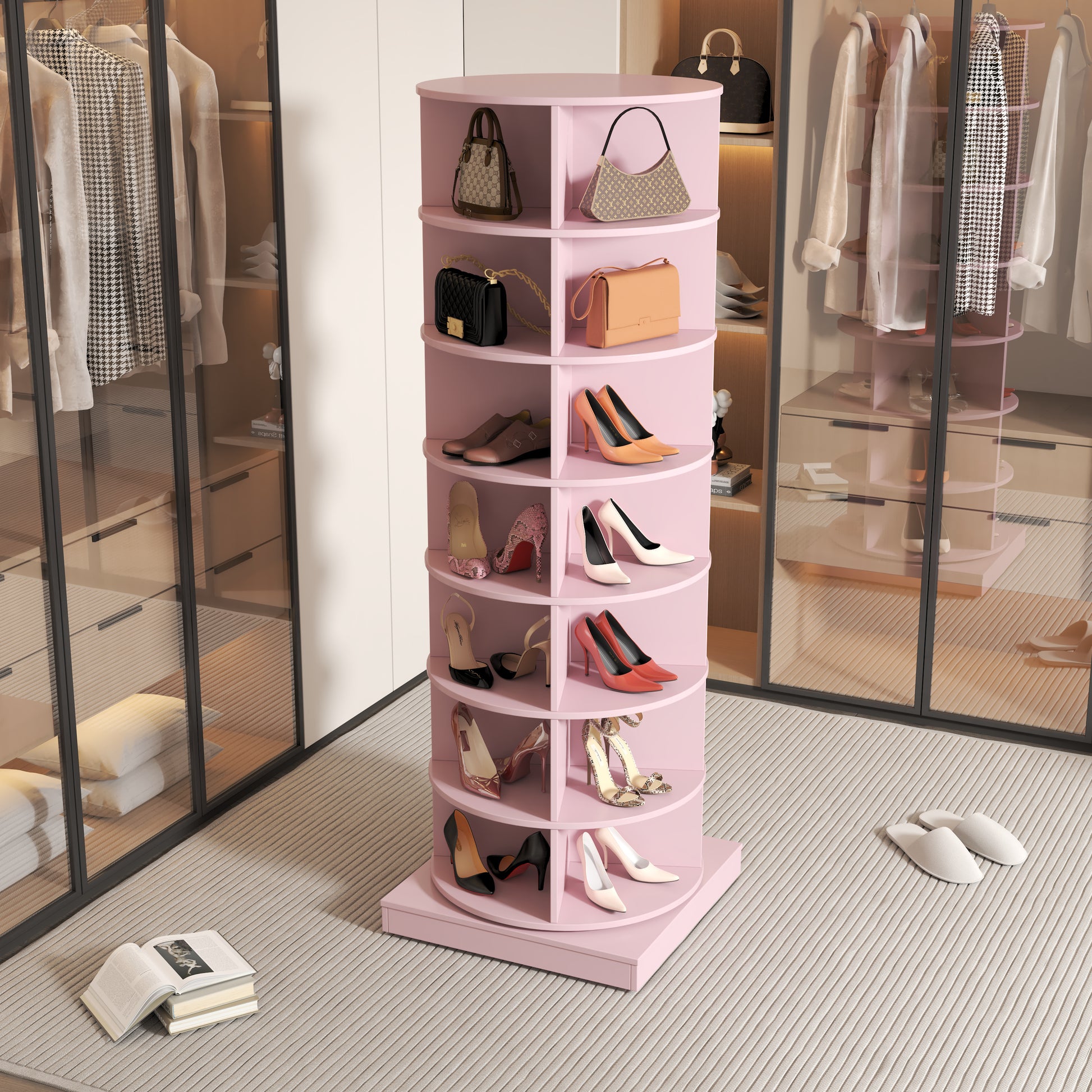 new 360 pink rotating shoe cabinet with 7 layers can accommodate up to 28 Paris shoes