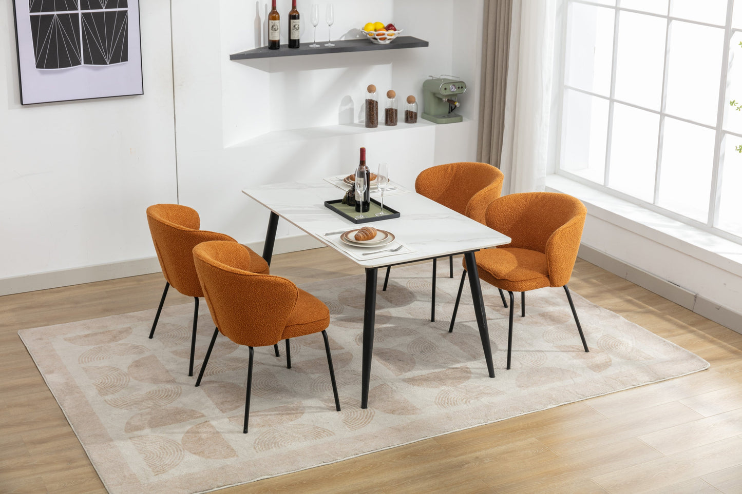 Retro Minimalist Modern Boucle Fabric Dining Chairs