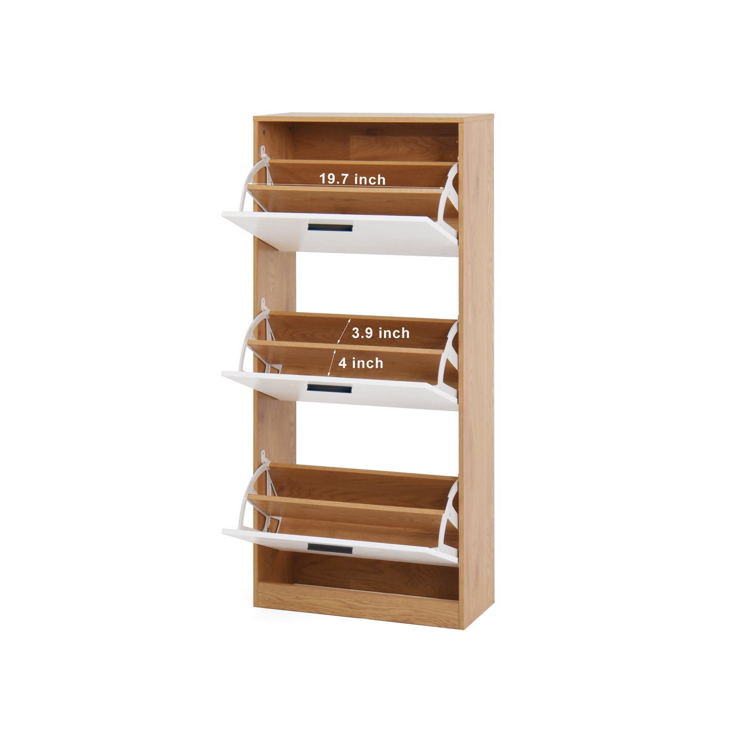 Shoe Storage Cabinet with 3 White Panel Flip Drawers, Freestanding Organizer for Entryway, Narrow Shoe Rack Cabinet