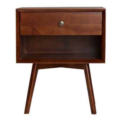 Mid-Century Modern Single-Drawer Solid Wood Nightstand - Walnut