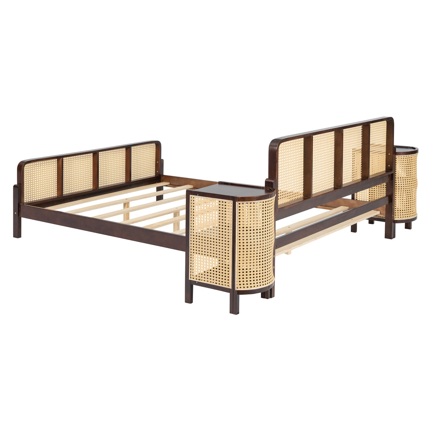 Lilly 3 Pieces Rattan Platform Full Size Bed With Nightstands (2) Set