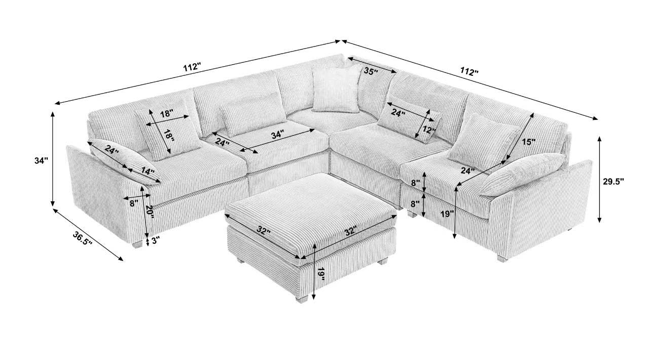 {NEW ARRIVAL} {VIDEO provided} Oversized Modular Sectional Sofa Couches Set,Corduroy Upholstered Deep Seat Comfy Sofa for Living Room,Dark Gray