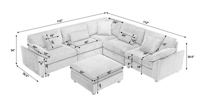 {NEW ARRIVAL} {VIDEO provided} Oversized Modular Sectional Sofa Couches Set,Corduroy Upholstered Deep Seat Comfy Sofa for Living Room,Dark Gray