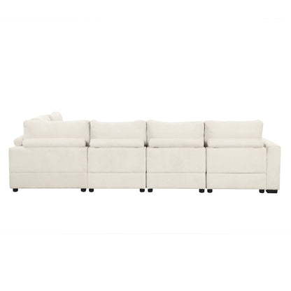 121.3" Sectional Couch Sofa Bed Modular Sofa with Two Movable Ottomans for Living Room (Old SKU:N719S001640A), Beige