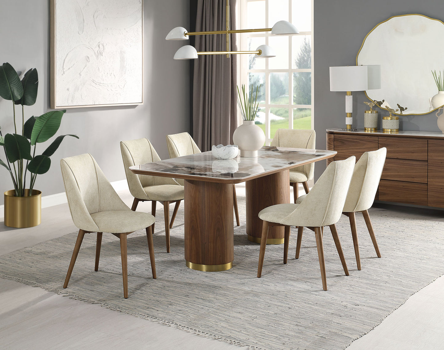 Willene Ceramic Top & Walnut Finish Dining Table