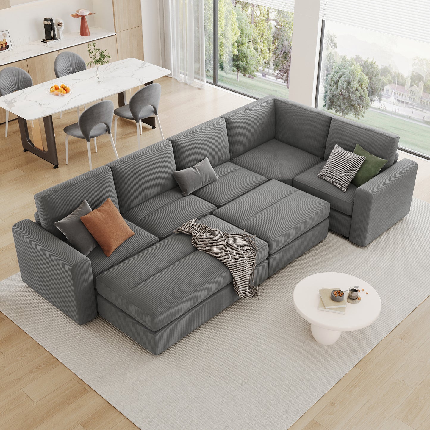 121.3" Sectional Couch Sofa Bed Modular Sofa with Two Movable Ottomans for Living Room (Old SKU:N719S001640E), Gray