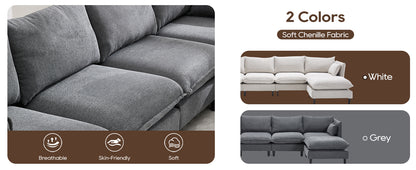 Modular Sectional Sofa,  L Shaped Couch Set for Living Room, 4-Seater Comfy Cloud Couches with Movable Ottoman Dark Grey