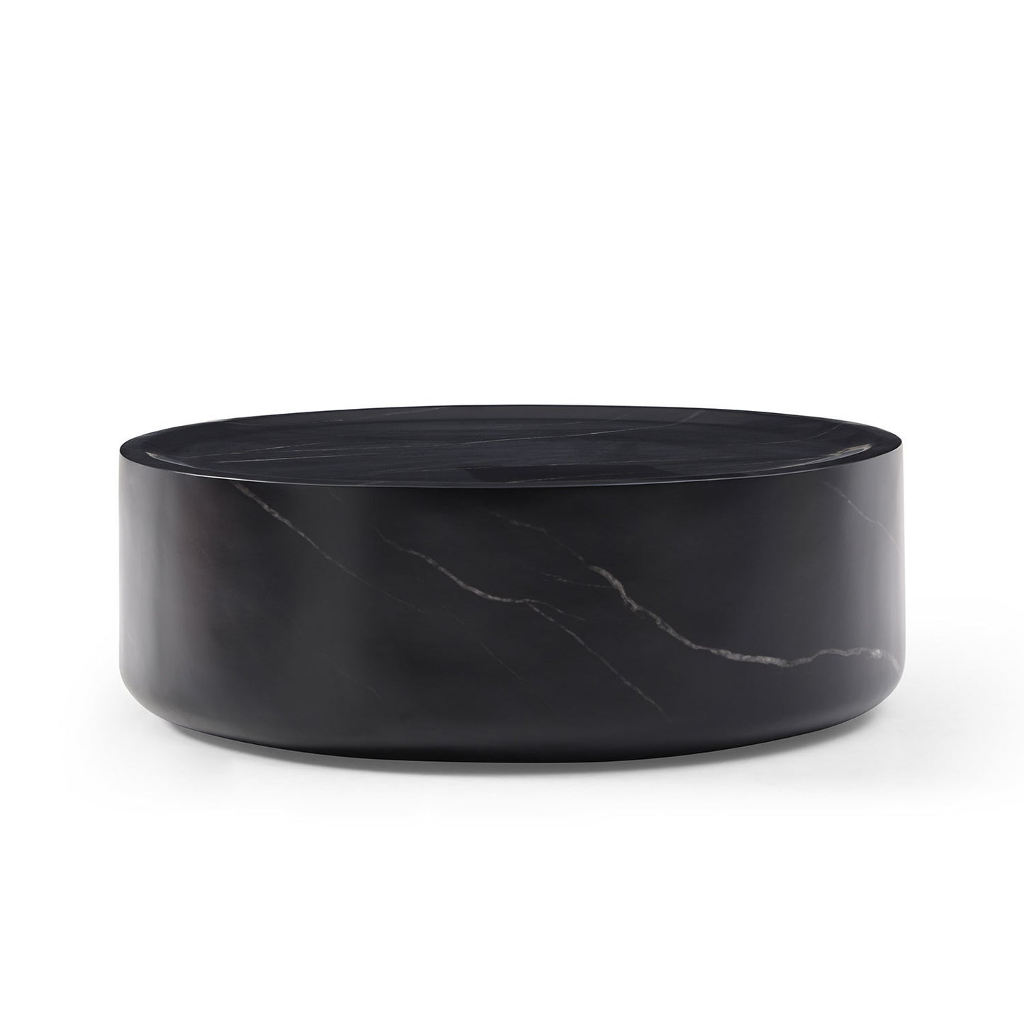 39.37'' Black Marble Round Coffee Table Sturdy Fiberglass table for Living Room ,No Need Assembly.