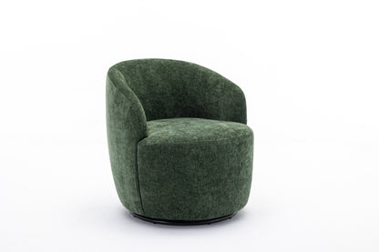 037-Chenille Fabric Swivel Accent Armchair Barrel Chair With Black Powder Coating Metal Ring,Green