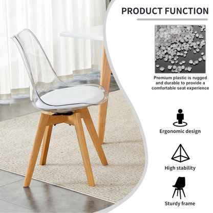 Modern chairs can rotate 360 degrees. The backrest is made of PET material, the seat cushion is made of PU material, and the support legs are made of oak. (Set of 4)