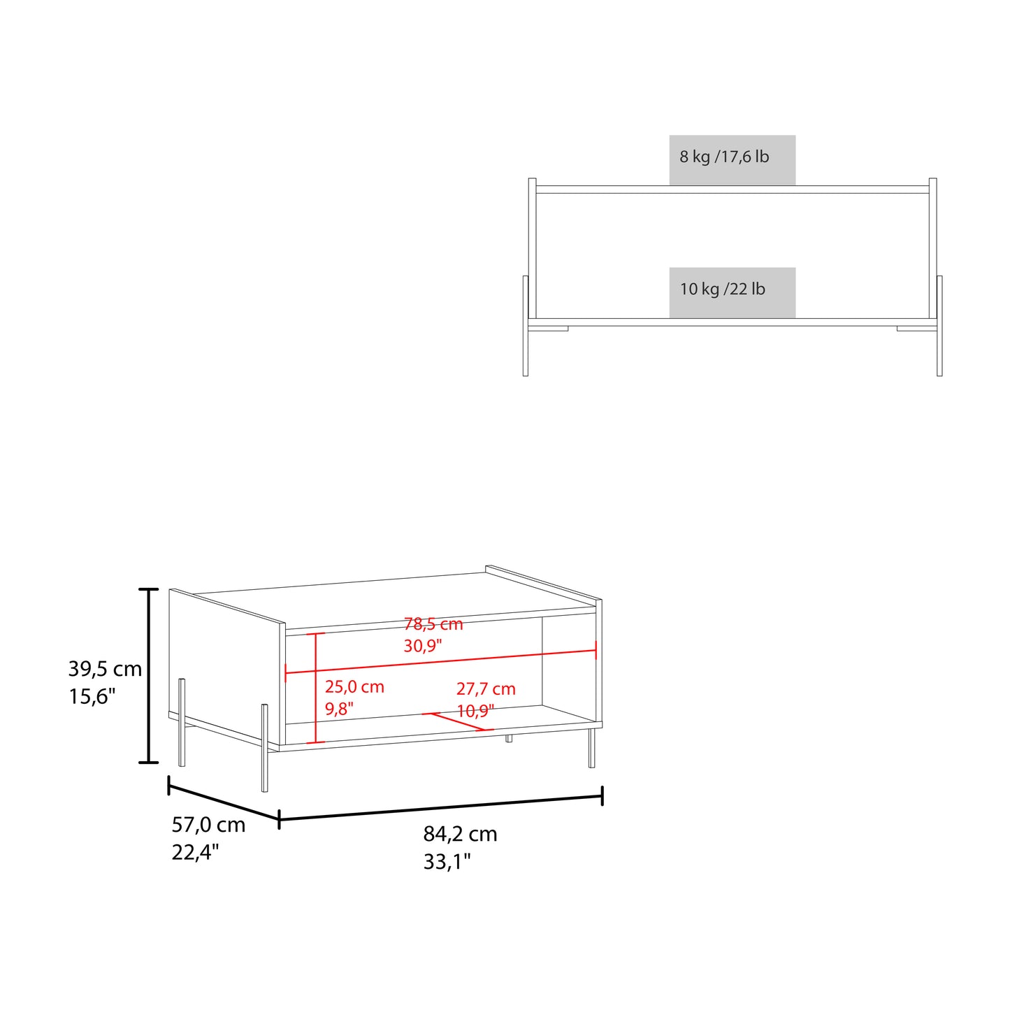 Shan 15" High Minimalistic Coffe Table with Pull Down Cabinet and Open Shelf White