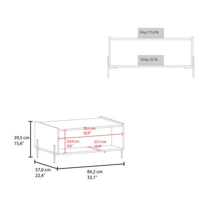 Shan 15" High Minimalistic Coffe Table with Pull Down Cabinet and Open Shelf White