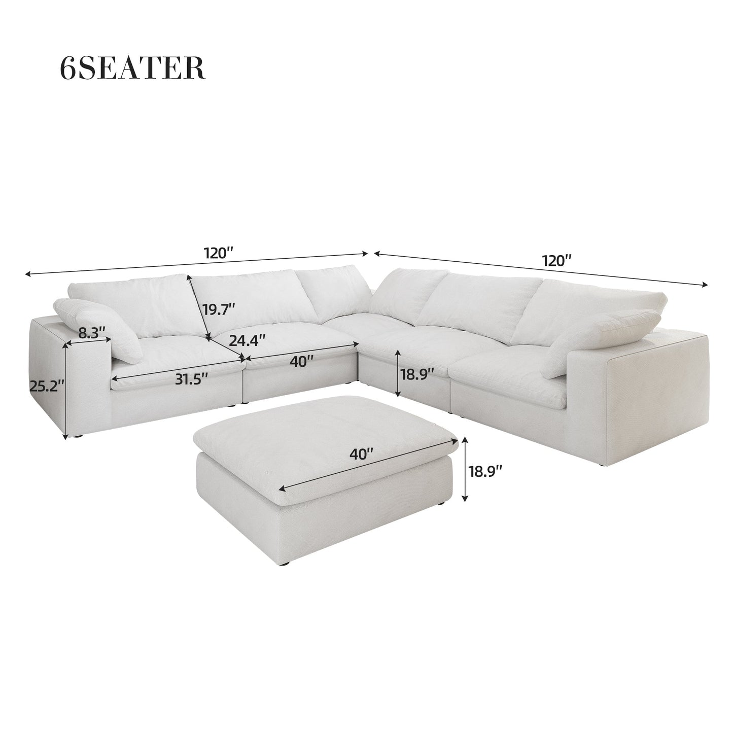 Cloud Modular Sectional Sofa with Storage Ottomans, Down Filled Comfort for Living Room