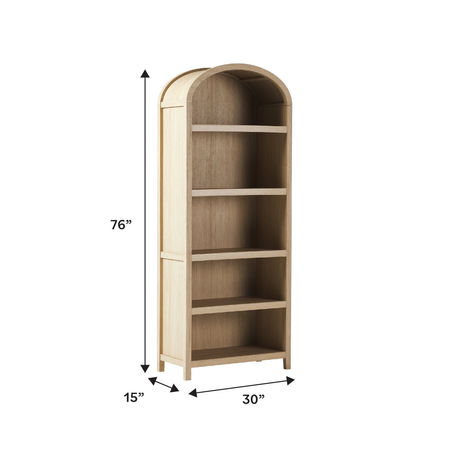 Modern 5 Shelf Open Arched Bookshelf - Oak