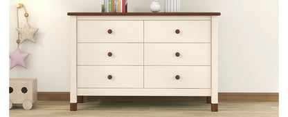 Wooden Storage Dresser with 6 Drawers,Storage Cabinet for kids Bedroom,Cream+Walnut