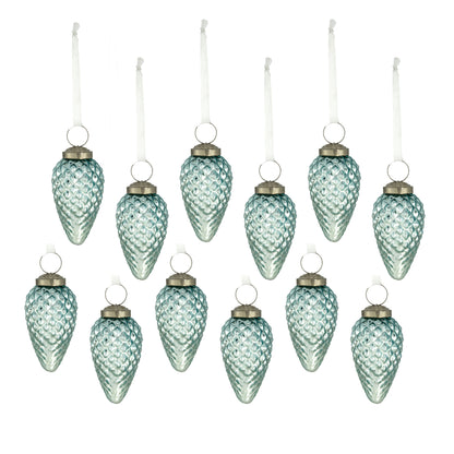 1.7x1.7x3.1" Tear Drop Ornament, Glass Decorative Hanging Christmas Tree Ornaments for Holiday Party Decorations, Set of 12